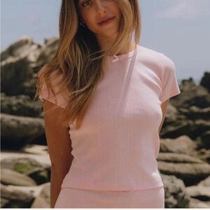 Daily drills x Ella Rose Pink pointelle tee with bow